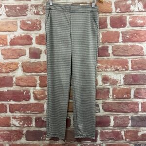 Max Studio Slim Trouser Pants Women's M Tan Multicolor Micro Plaid Casual Career